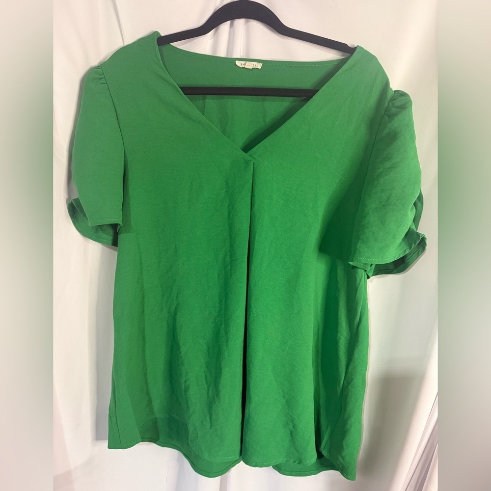JODIFL Vibrant Green V-Neck Blouse